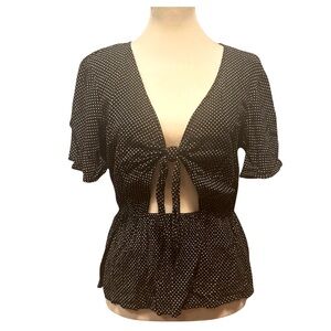 Love,Fire Peplum Top with Butterfly Sleeves and Cut Out Tie Front Tie Medium